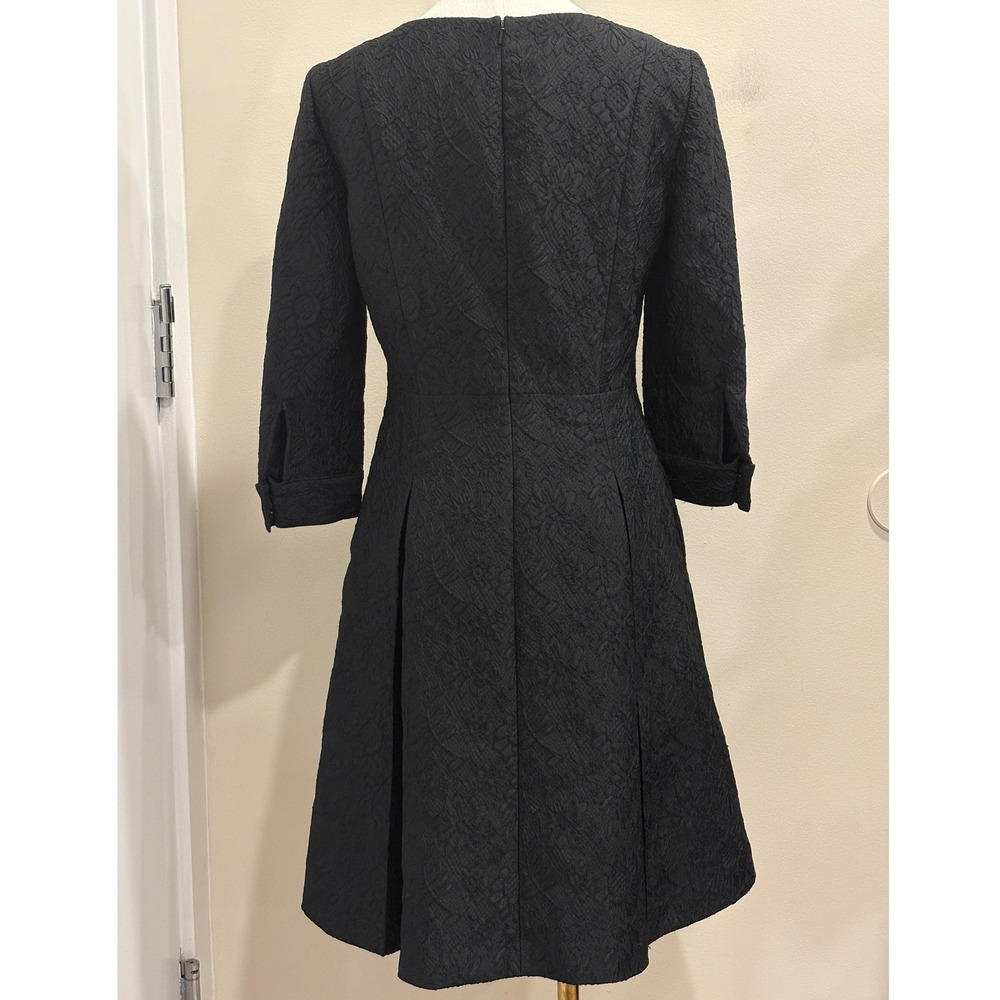 Brooks Brothers Black Floral Jacquard Split Square Neck Fit & Flare Midi Dress 2 - Picture 2 of 11